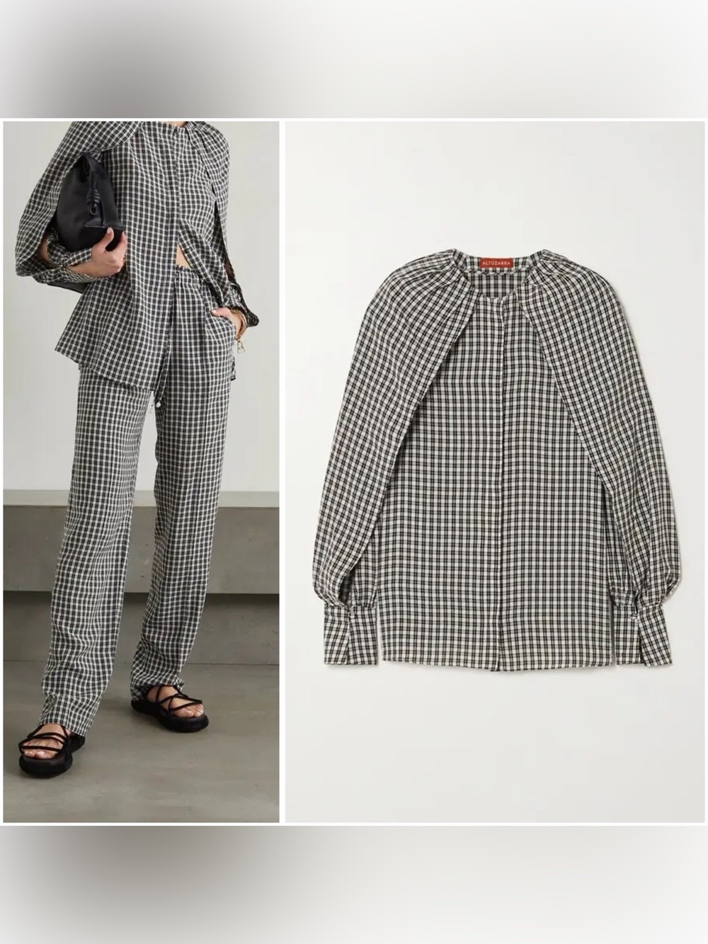 ALTUZARRA Celandine Cape-Effect Checked Woven Blouse $1,295